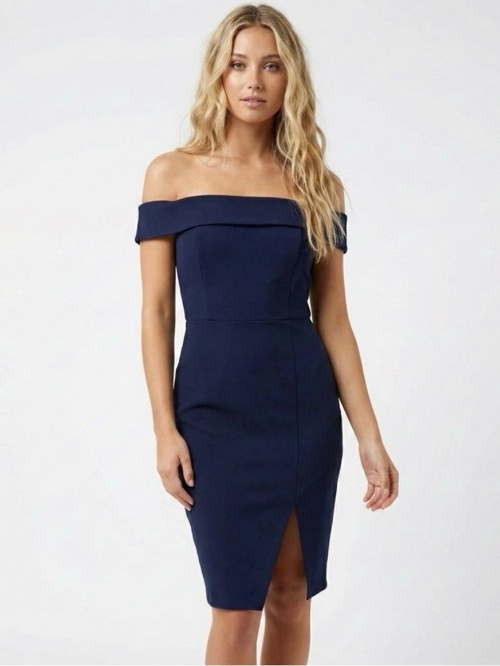Lulu's Navy Off-Shoulder Midi Dress